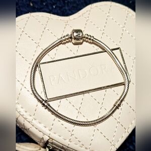 Pandora Moments Snake Chain Barrel Clasp Sterling Silver Bracelet Length 7"